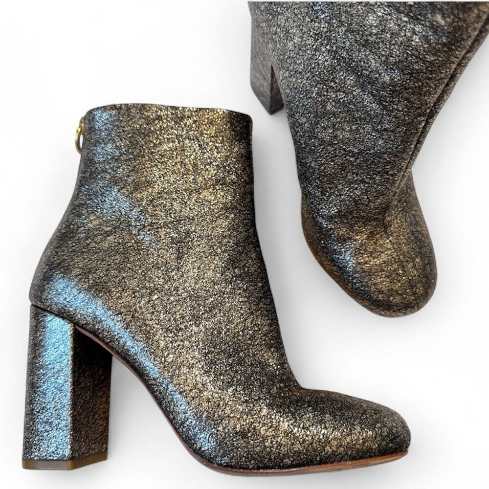 Joie Gold Sparkle Glitter Leather Ankle Boots Womens 6.5 Fall Heels Booties